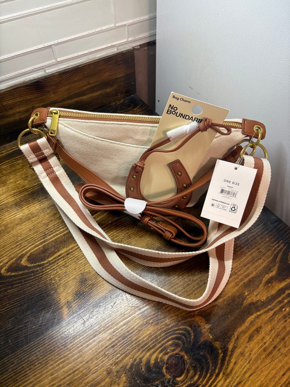 Free Assembly Tan Crossbody Purse And Horseshoe Bag Charm